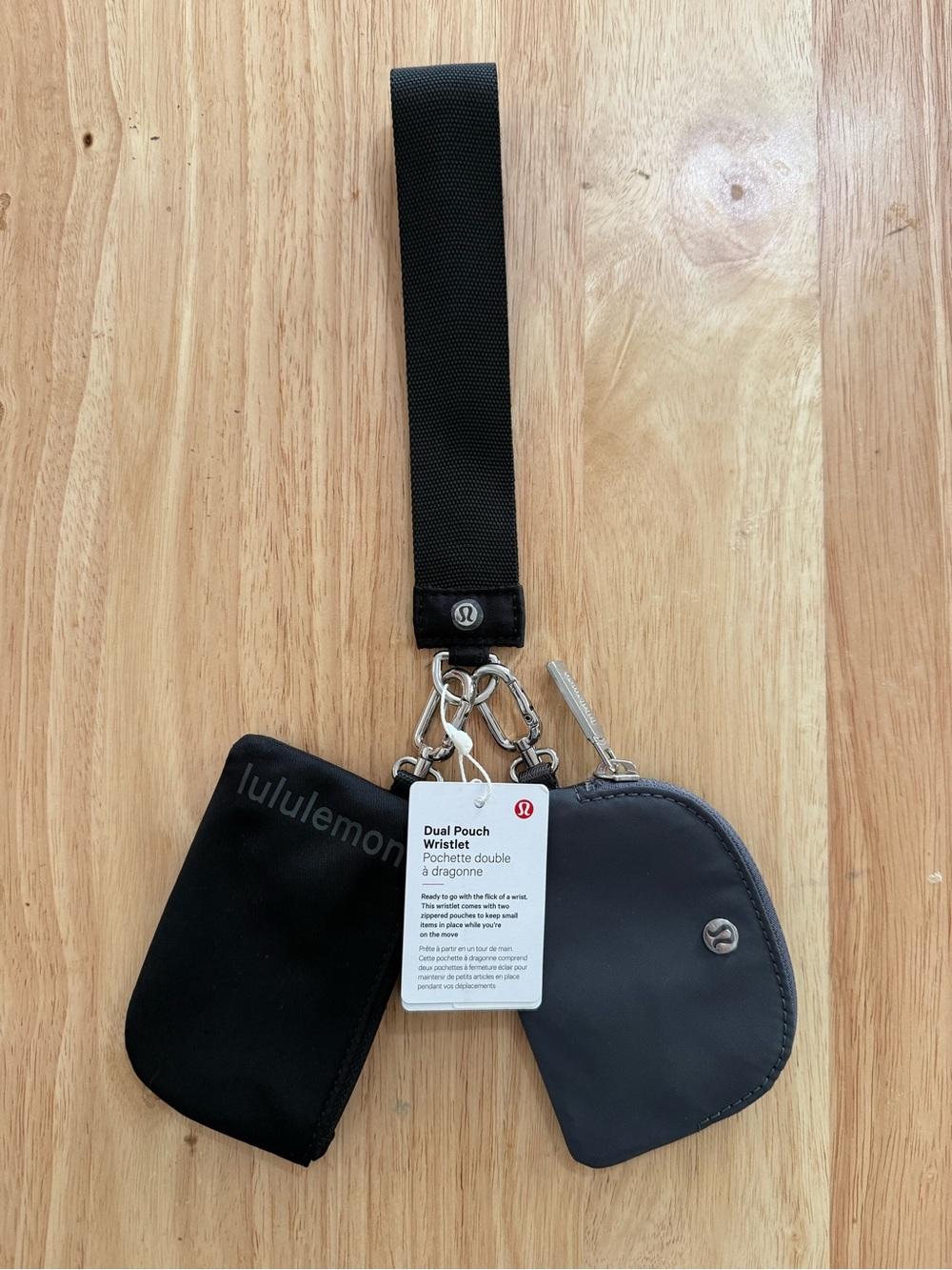 NWT Lululemon Athletica Black Dual Pouch Wristlet with Strap